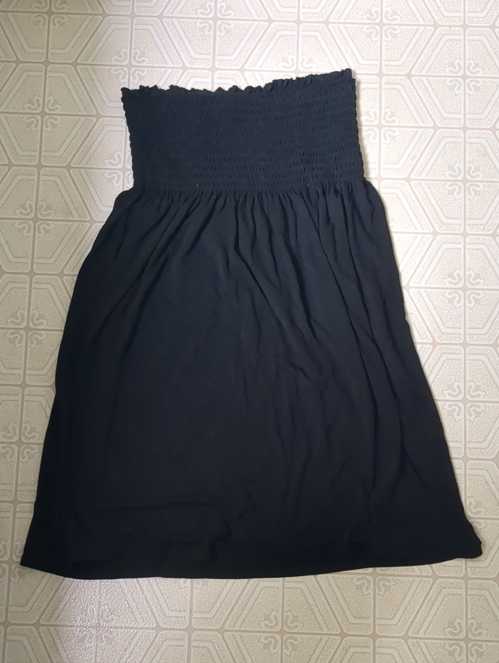 Small Strapless Black Smocked Bodice Dress